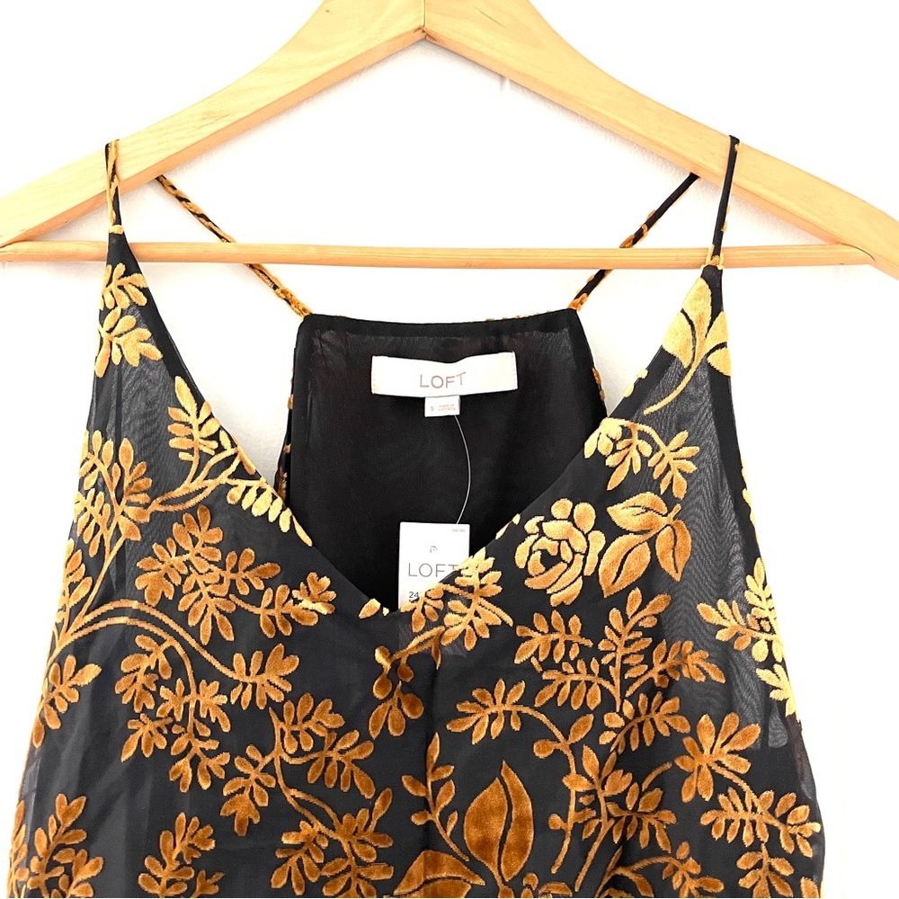 LOFT Floral Burnout Velvet Cami Top Black Gold Size S NWT - Picture 4 of 10